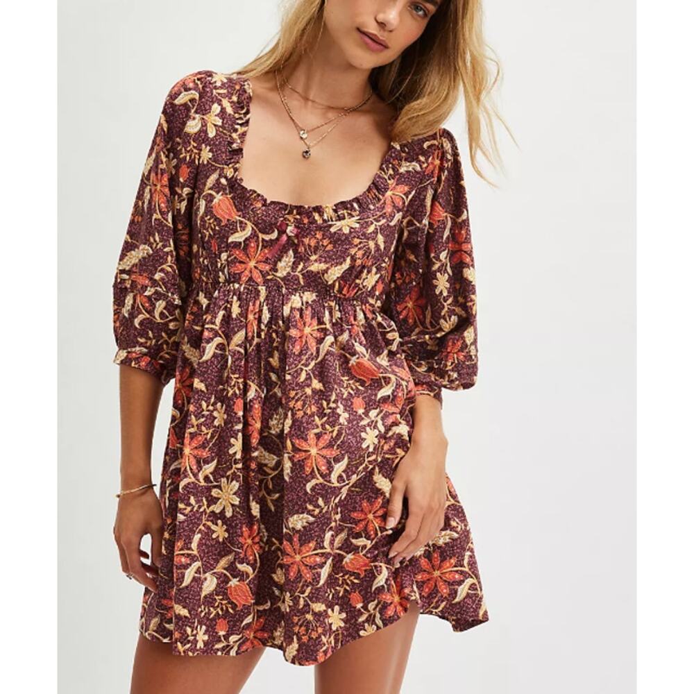 NWT FREE PEOPLE Lola Mini Dress Mocha Combo Mini Tie Back Medium